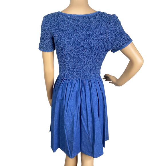 Vtg 90s Jeans by Express EXP Smocked Denim Fit & Flare Western Mini Dress SZ L - Picture 7 of 9